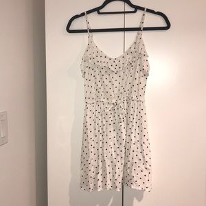 Polka dot tie waist ruffle dress